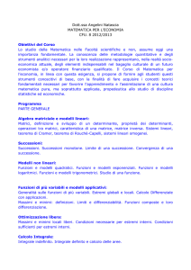 Dott.ssa Angelini Natascia MATEMATICA PER L`ECONOMIA CFU. 8
