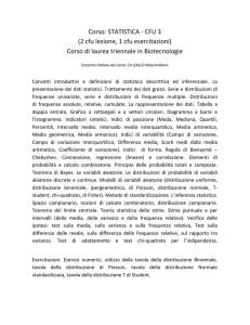Corso: STATISTICA - CFU 3 (2 cfu lezione, 1 cfu esercitazioni