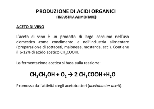 PRODUZIONE DI ACIDI ORGANICI CH CH OH + O → 2 CH COOH