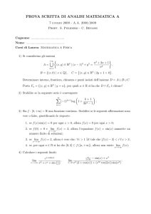 PROVA SCRITTA DI ANALISI MATEMATICA A