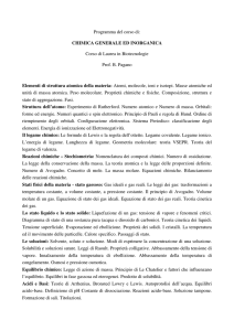 Programma del corso di: CHIMICA GENERALE ED INORGANICA