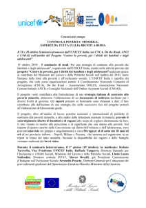 Comunicato stampa CONTRO LA POVERTA` MINORILE