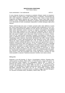 ESCATOLOGIA CRISTIANA Prof. SERGIO UBBIALI Corso semestrale