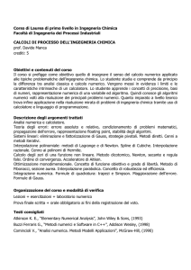Corso di Laurea di primo livello in Ingegneria Chimica Facoltà di