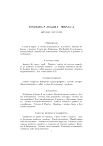 PROGRAMMA ANALISI I - MODULO A Preliminari Cenni di logica: il