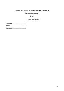 CORSO DI LAUREA IN INGEGNERIA CHIMICA 11 gennaio 2016