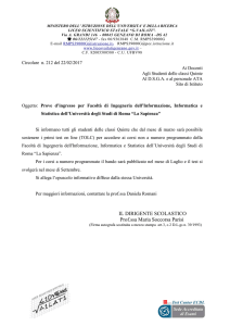 Circolare n. 212 - Prove d`ingresso per Facoltà di Ingegneria dell