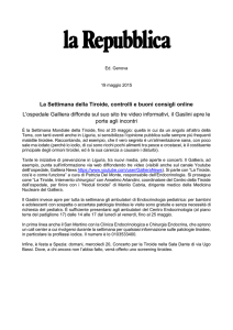 La Settimana della Tiroide, controlli e buoni consigli online L