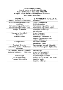 Propedeuticità Culturali Corso di Laurea in Medicina e Chirurgia