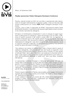 PlaySys sponsorizza l` Italian Videogame Developers Conference