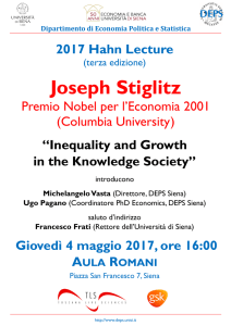 2017 Hahn Lecture Premio Nobel per l`Economia 2001 (Columbia
