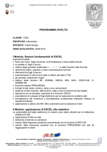 PROGRAMMA SVOLTO I Modulo: Nozioni fondamentali di EXCEL II