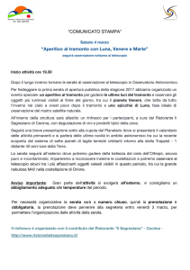 COMUNICATO STAMPA* “Aperitivo al tramonto con Luna, Venere e