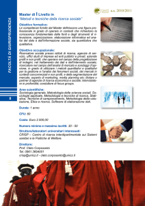 Master di I Livello in “Metodi e tecniche della ricerca sociale” a.a.