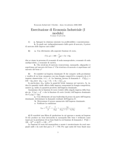 Esercitazione di Economia Industriale (I modulo)