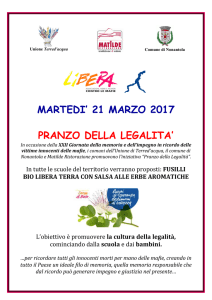 MARTEDI` 21 MARZO 2017 PRANZO DELLA LEGALITA`