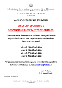 AVVISO SEGRETERIA STUDENTI CHIUSURA SPORTELLO E