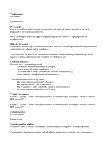 Titolo modulo Psicometria Psychometrics Prerequisiti Conoscenza
