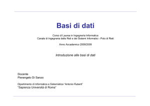 Sistema di basi di dati - Dipartimento di Informatica e Sistemistica