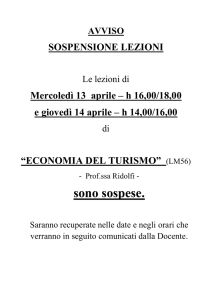 Sospensione lezioni di Economia del Turismo