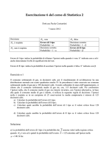Verifica di ipotesi su media. Verifica di ipotesi sul confronto tra