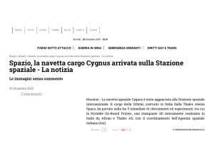 Spazio, la navetta cargo Cygnus arrivata sulla Stazione spaziale