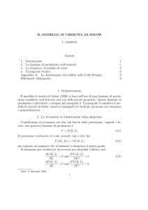 IL MODELLO DI CRESCITA DI SOLOW Indice 1. Introduzione 1 2