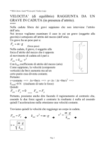 VELOCITA` (di equilibrio) RAGGIUNTA DA UN GRAVE IN CADUTA