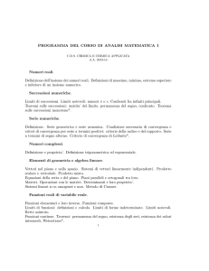 PROGRAMMA DEL CORSO DI ANALISI MATEMATICA I Numeri