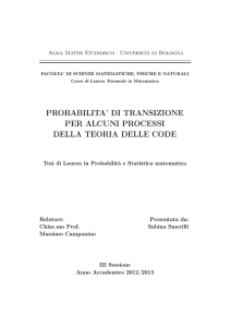 PROBABILITA` DI TRANSIZIONE PER ALCUNI PROCESSI DELLA