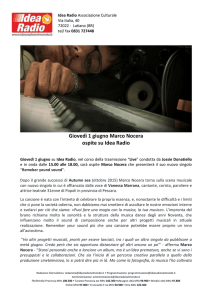 Giovedì 1 giugno Marco Nocera ospite su Idea Radio