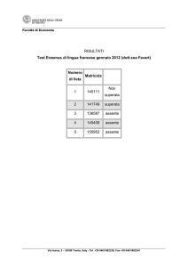 RISULTATI Test Erasmus di lingua francese gennaio 2012 (dott.ssa