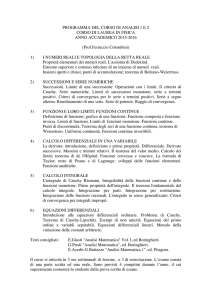 PROGRAMMA DEL CORSO DI ANALISI 1 E 2 CORSO DI LAUREA