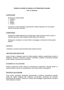 PIANO DI LAVORO DI LINGUA E LETTERATURA ITALIANA Prof. A