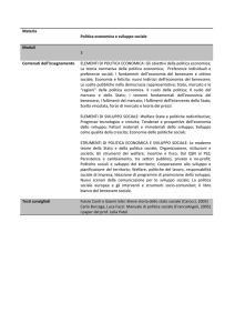 Materia Politica economica e sviluppo sociale Moduli 3 Contenuti