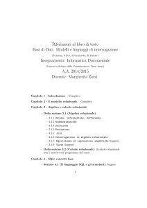 Riferimenti al libro di testo Basi di Dati. Modelli e linguaggi di