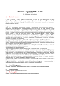 1 ECONOMIA E FINANZA PUBBLICA (10 CFU) (I semestre) (Prof