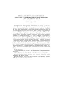 PROGRAMMA DI ANALISI MATEMATICA II INGEGNERIA DELL