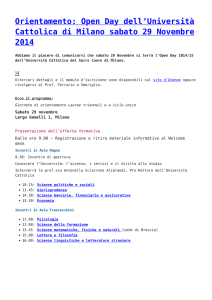 Open Day dell`Università Cattolica di Milano sabato 29 Novembre