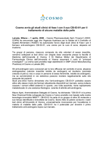 Cosmo avvia gli studi clinici di fase I con il suo CB-03