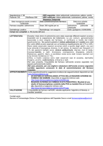 Segnalazione n° 66 ADR segnalata: dolori addominali, sudorazione