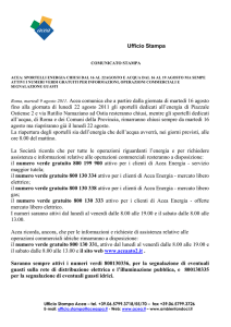 COMUNICATO STAMPA ACEA SPORTELLI ENERGIA CHIUSI DAL