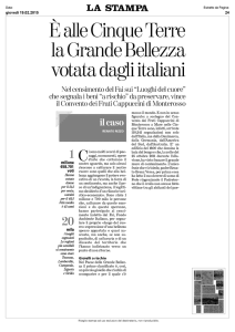 19 febbraio STAMPA. È alle Cinque Terre la Grande Bellezza votata