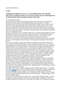 SOLE 24 ORE - Chirurgia Robotica Italia al secondo posto nel mondo