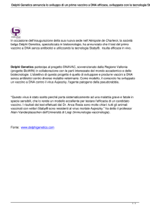 Delphi Genetics annuncia lo sviluppo di un primo vaccino