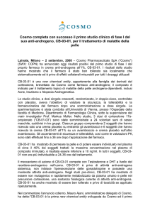 Cosmo completa con successo il primo studio clinico di fase I del
