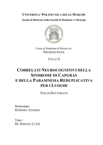 sindrome di Capgras - Archivio Aperto di Ateneo