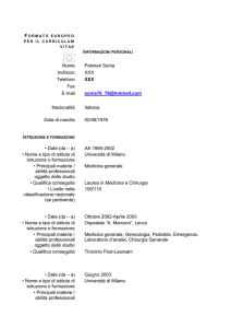 Nome Palmieri Sonia Indirizzo XXX Telefono XXX Fax E