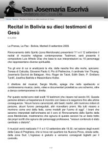 Recital in Bolivia su dieci testimoni di Ges