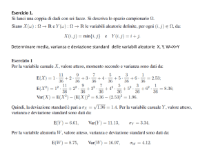 Esercizio 1. Determinare media, varianza e deviazione standard